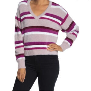 Splendid Striped Fuzzy V-neck Dolman Sweater NWT